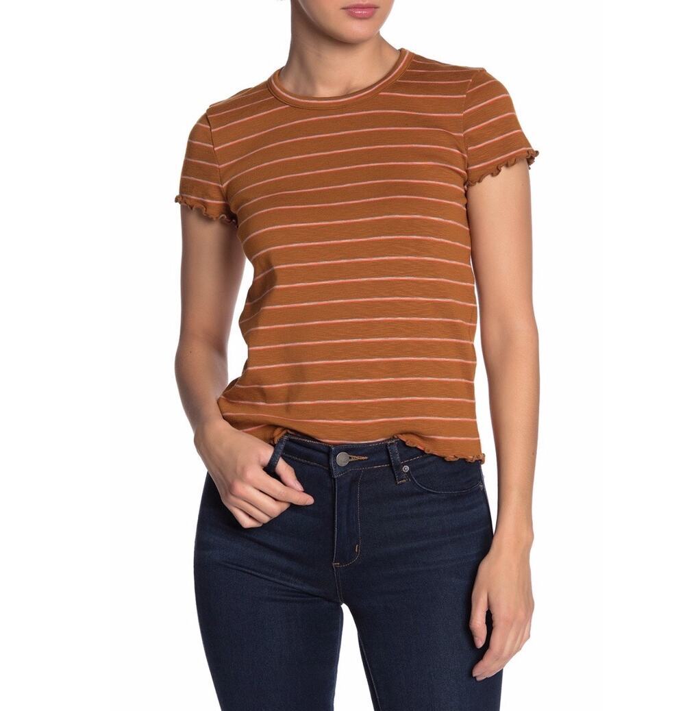 Madewell Striped Short Sleeve Baby Tee in Rust Brown - Size: XS